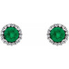 Genuine Emerald Earrings in Platinum Emerald and 0.12 Carat Diamond Earrings