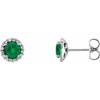 Genuine Emerald Earrings in Sterling Silver Emerald and 0.12 Carat Diamond Earrings