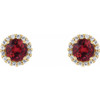 Created Ruby Earrings in 14 Karat Yellow Gold Created Ruby and 0.12 Carat Diamond Earrings