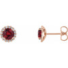 Created Ruby Earrings in 14 Karat Rose Gold Created Ruby and 0.12 Carat Diamond Earrings