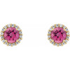 Pink Tourmaline Earrings in 14 Karat Yellow Gold Pink Tourmaline and 0.12 Carat Diamonds