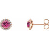 Pink Tourmaline Earrings in 14 Karat Rose Gold Pink Tourmaline and 0.12 Carat Diamonds