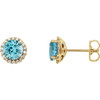 Genuine Blue Zircon Earrings in 14 Karat Yellow Gold Genuine Blue Zircon and 0.12 Carat Diamond Earrings