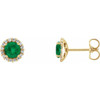 Genuine Emerald Earrings in 14 Karat Yellow Gold Emerald and 0.16 Carat Diamond Earrings