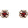 Red Garnet Earrings in 14 Karat Rose Gold and 0.16 Carat Diamond Earrings