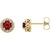 Created Ruby Earrings in 14 Karat Yellow Gold  Created Ruby and 0.10 Carat Diamond Earrings