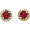Created Ruby Earrings in 14 Karat Yellow Gold  Created Ruby and 0.10 Carat Diamond Earrings