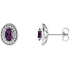 Genuine Amethyst Earrings in Sterling Silver Amethyst and 0.20 Carat Diamond Halo Style Earrings