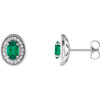 Created Emerald Earrings in 14 Karat White Gold Created Emerald and 0.20 Carat Diamond Halo Earrings