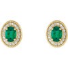 Genuine Emerald Earrings in 14 Karat Yellow Gold Emerald and 0.20 Carat Diamond Halo Earrings
