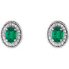 Genuine Created Emerald Earrings in Sterling Silver Created Emerald and 0.20 Carat Diamond Halo Earrings