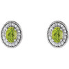 Peridot Earrings in 14 Karat White Gold and 0.20 Carat Diamond Halo Earrings