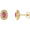 14 Karat Yellow Gold Pink Tourmaline and 0.20 Carat Diamond Halo Earrings