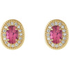 14 Karat Yellow Gold Pink Tourmaline and 0.20 Carat Diamond Halo Earrings