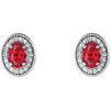 Created Ruby Earrings in 14 Karat White Gold Created Ruby and 0.20 Carat Diamond Halo Earrings