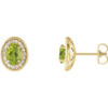 Peridot Earrings in 14 Karat Yellow Gold and 0.20 Carat Diamond Halo Earrings