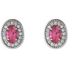 Sterling Silver Oval Pink Tourmaline and 0.20 Carat Diamond Halo Earrings