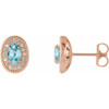 Genuine Blue Zircon Earrings in 14 Karat Rose Gold Genuine Blue Zircon and 0.20 Carat Diamond Halo Earrings
