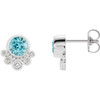 Genuine Blue Zircon Earrings in 14 Karat White Gold and 0.12 Carat Diamond Earrings