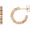 Golden Citrine Hoop Earrings in 14 Karat Rose Gold and 0.50 Carat Diamond