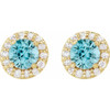 Genuine Blue Zircon Earrings in 14 Karat Yellow Gold Genuine Blue Zircon and 0.25 Carat Diamond Earrings