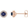 Genuine Blue Sapphire Earrings in 14 Karat Rose Gold Genuine Blue and 0.25 Carat Diamonds