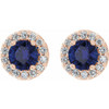 Genuine Blue Sapphire Earrings in 14 Karat Rose Gold Genuine Blue and 0.25 Carat Diamonds