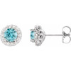 Genuine Blue Zircon Earrings in Sterling Silver Genuine Blue Zircon and 0.25 Carat Diamond Earrings