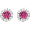 Pink Tourmaline Halo Earrings in Sterling Silver Round Pink Tourmaline and 0.25 Carat Diamonds