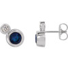 Genuine Blue Sapphire Earrings in 14 Karat White Gold Genuine Blue and 0.12 Carat Diamonds
