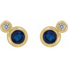 Genuine Blue Sapphire Earrings in 14 Karat Yellow Gold Genuine Blue and 0.12 Carat Diamonds
