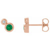 Created Emerald Earrings in 14 Karat Rose Gold Created Emerald and 0.12 Carat Diamond Earrings