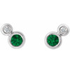 Genuine Created Emerald Earrings in Platinum Created Emerald and 0.12 Carat Diamond Earrings