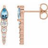 Genuine Pear Cut Aquamarine in 14 Karat Rose Gold and 0.25 Carat Diamond Earrings