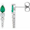 Genuine Emerald Earrings in Platinum Emerald and 0.25 Carat Diamond Earrings