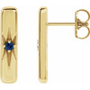 14K Yellow Natural Blue Sapphire Starburst Bar Earrings