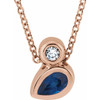 14 Karat Rose Gold 5x3 mm Pear Lab Grown Blue Sapphire and .03 Carat Natural Diamond 16 inch Pendant