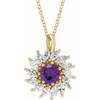 14 Karat Yellow Gold Natural Amethyst and 0.60 Carat Natural Diamond Halo 16 inch Pendant