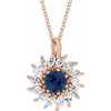14 Karat Rose Gold Natural Blue Sapphire and 0.60 Carat Natural Diamond Halo 16 inch Pendant