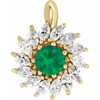 14 Karat Yellow Gold Lab Grown Emerald and 0.60 Carat Natural Diamond Halo Pendant