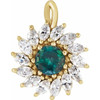 14 Karat Yellow Gold Lab Grown Alexandrite and 0.60 Carat Natural Diamond Halo Pendant