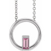 Platinum Natural Pink Tourmaline Circle 16 inch Pendant