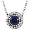 14 Karat White Gold Blue Sapphire & .05 Carat Diamond 16 inch Pendant