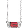 Platinum Lab Ruby & .02 Carats Natural Diamond Bar 16 inch Pendant