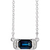 Sterling Silver Natural Blue Sapphire & .02 Carats Natural Diamond Bar 16 inch Pendant