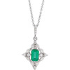 Genuine Emerald Necklace in Platinum Emerald and 0.37 Carat Diamond 16 inch Pendant