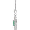 Genuine Emerald Necklace in Platinum Emerald and 0.37 Carat Diamond 16 inch Pendant