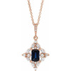 Genuine Sapphire Necklace in 14 Karat Rose Gold Genuine Sapphire and 0.37 Carat Diamond 16 inch Pendant