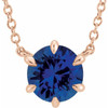 Genuine Blue Sapphire Gemstone Necklace in 14 Karat Rose Gold Gemstone Solitaire 16 inch Pendant