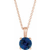 Lab Grown Sapphire Necklace in 14 Karat Rose Gold Lab Sapphire 16 inch Pendant